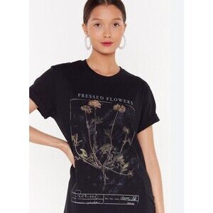 Nasty Gal Black Cotton‎ T Shirt “Pressed Flowers” Women’s M